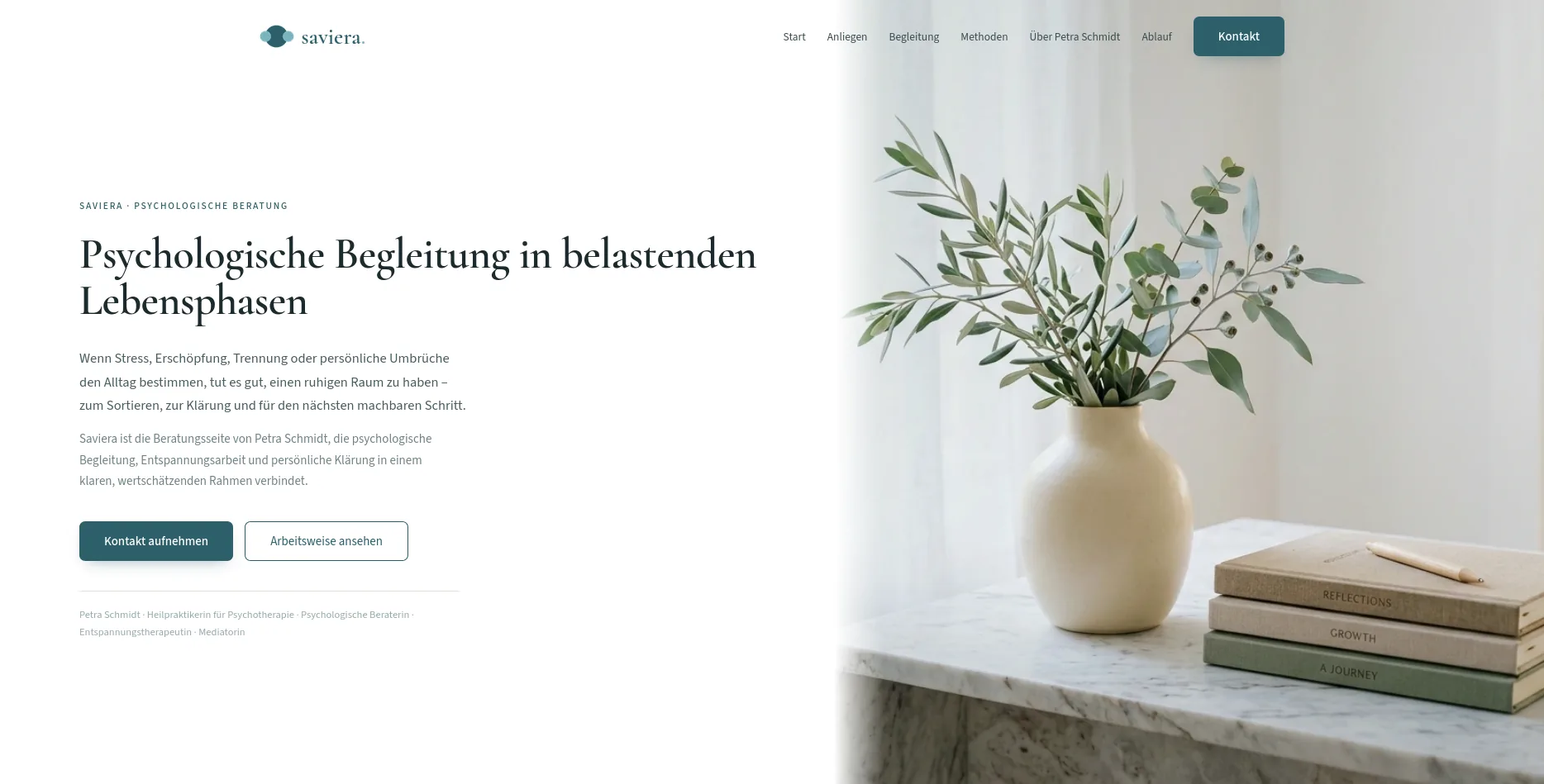 Startseite der Website Saviera in der Desktop-Ansicht